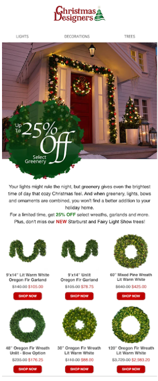 upcoming Christmas email marketing example